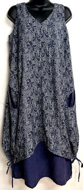 Tara Vao Sleeveless Tunic Dress Medium Women Floral Pocket Layer Boho Lagenlook